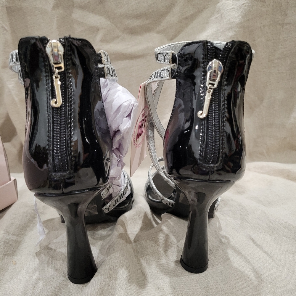 Juicy Couture Gabrielle sliver and black strappy heels NIB  Sz 6.5 - Picture 4 of 7